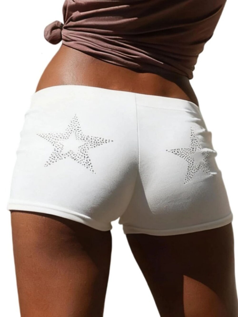 Y2K White Rhinestone Star Low Rise Micro Shorts Booty Shorts Coquette Gyaru